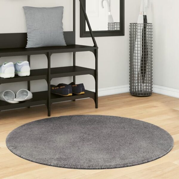 Hopkins 100cm Polyester Round Non-Slip Washable Rug - Anthracite