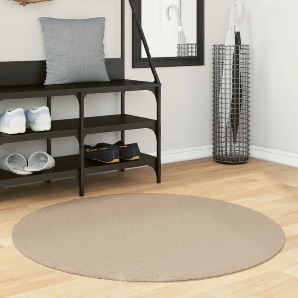 Hopkins 100cm Polyester Round Non-Slip Washable Rug - Sand