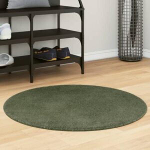 Hopkins 80cm Polyester Round Non-Slip Washable Rug - Forest Green