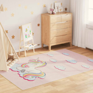 Roxboro Polyester Kids Washable Anti-Slip Unicorn Field Rug - Pink