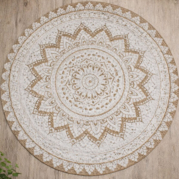Hopkins 120cm Jute Round Rug In Natural And White