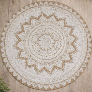 Hopkins 150cm Jute Round Rug In Natural And White