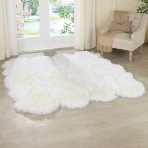 Reston Fabric Sheepskin Rug In Natural White
